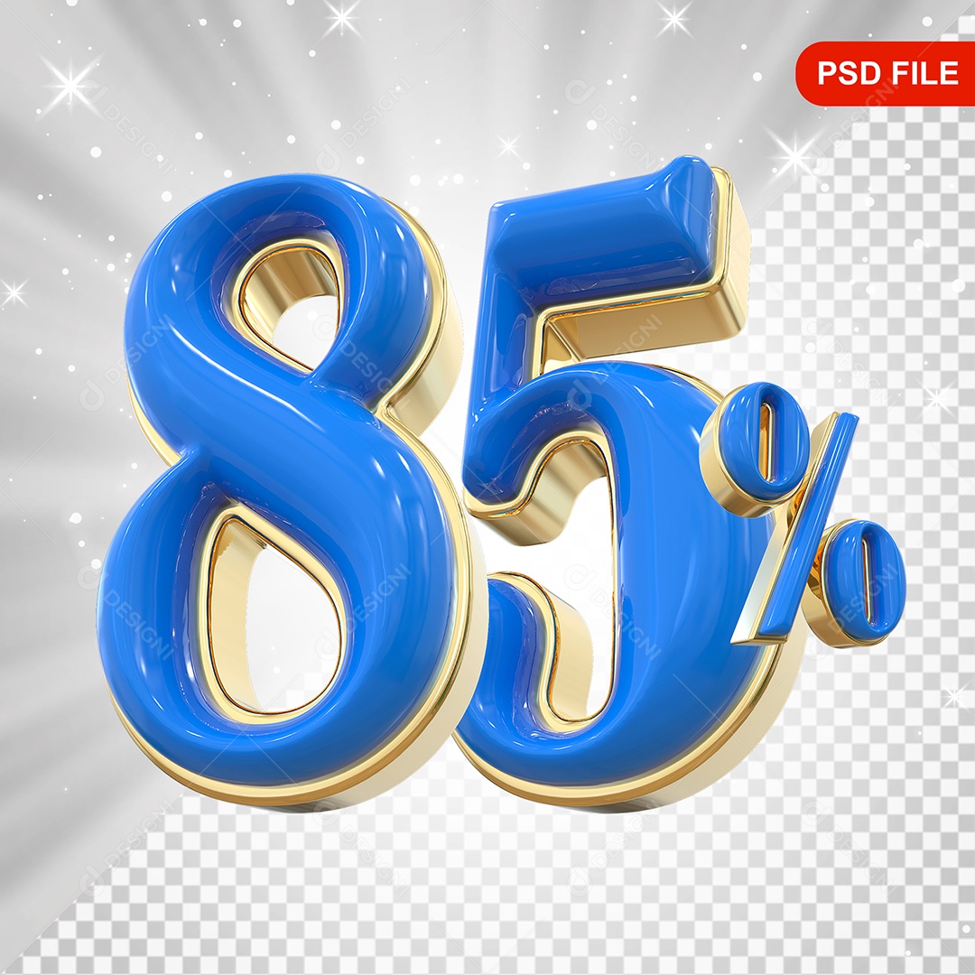 Balão 3D Número 85% Azul Elemento Para Composição PSD
