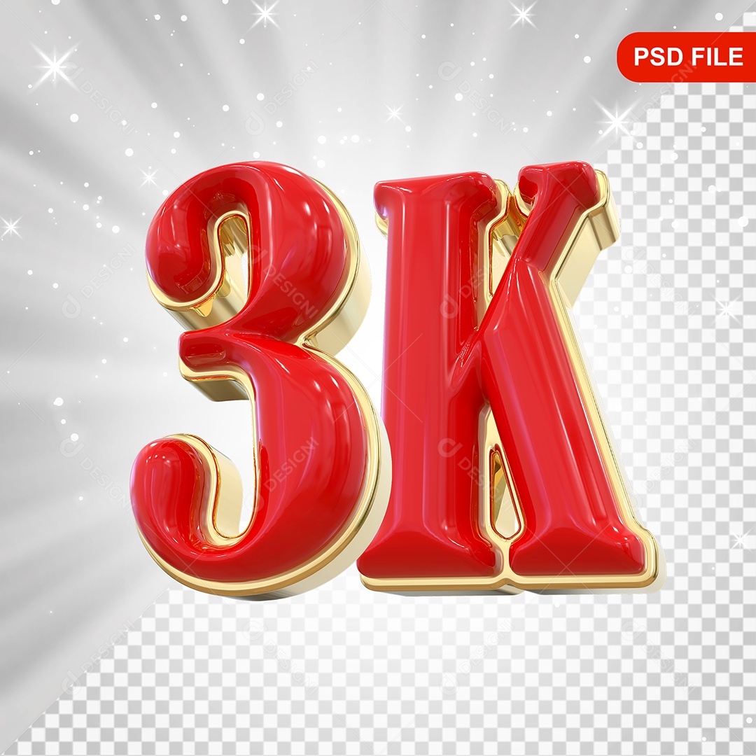 Elemento 3D Balão Vermelho de Número 3K para Composição PSD