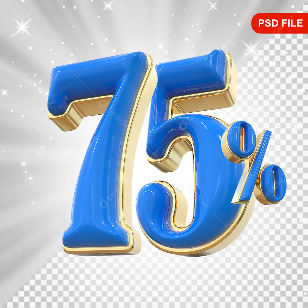 Balão Azul 3D Número 75% Elemento Para Composição PSD