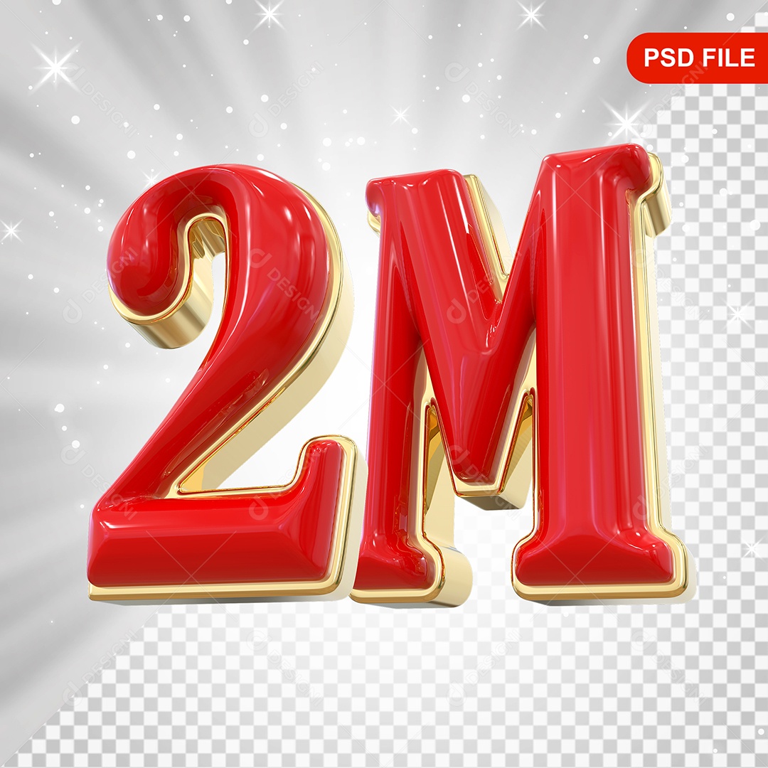 Elemento 3D Balão Vermelho de Número 2M para Composição PSD