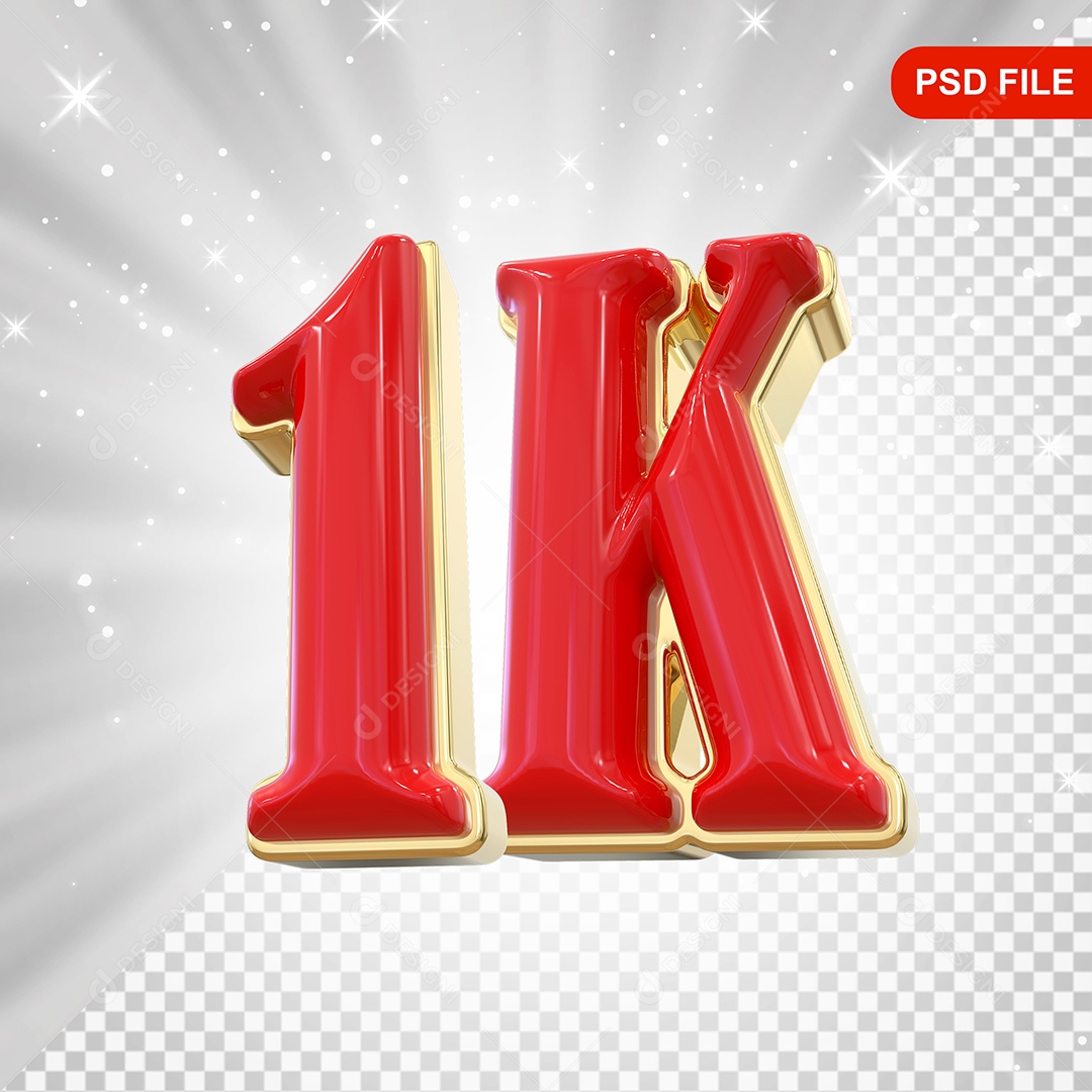 Elemento 3D Balão Vermelho de Número K para Composição PSD