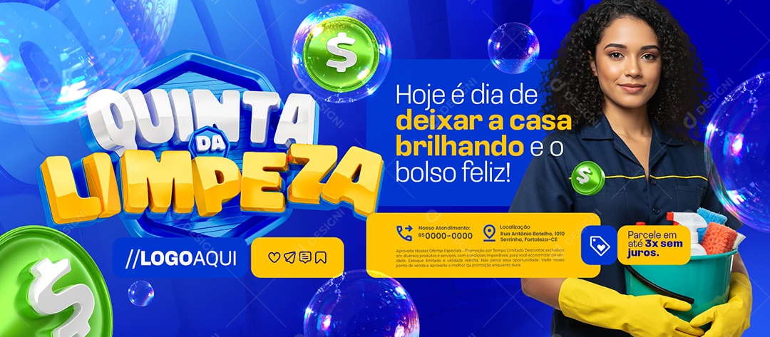 Banner Quinta da Limpeza Supermercado Parcele Social Media PSD Editável