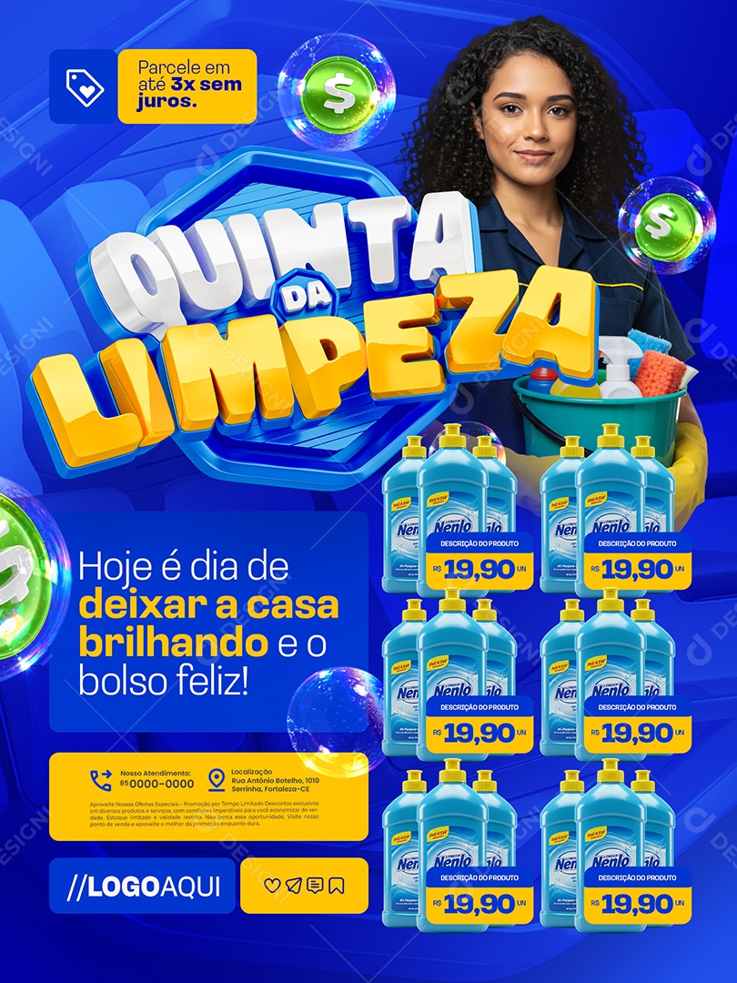 Quinta da Limpeza Supermercado Encarte Parcele Social Media PSD Editável
