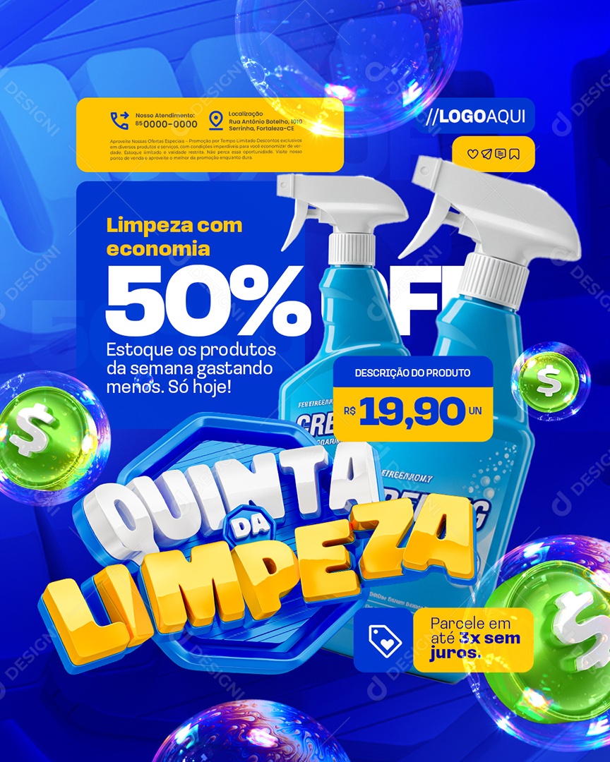 Quinta da Limpeza Supermercado Estoque os Produtos Social Media PSD Editável