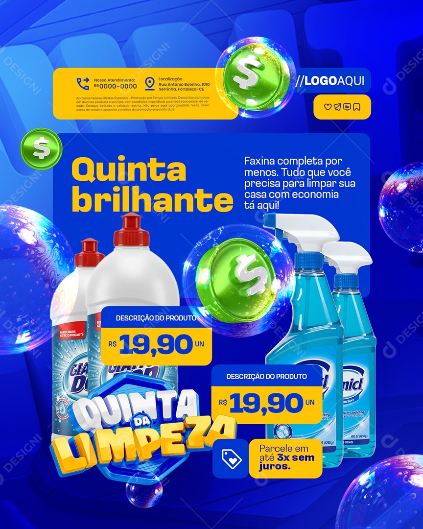 Quinta da Limpeza Supermercado Faxina Completa Social Media PSD Editável