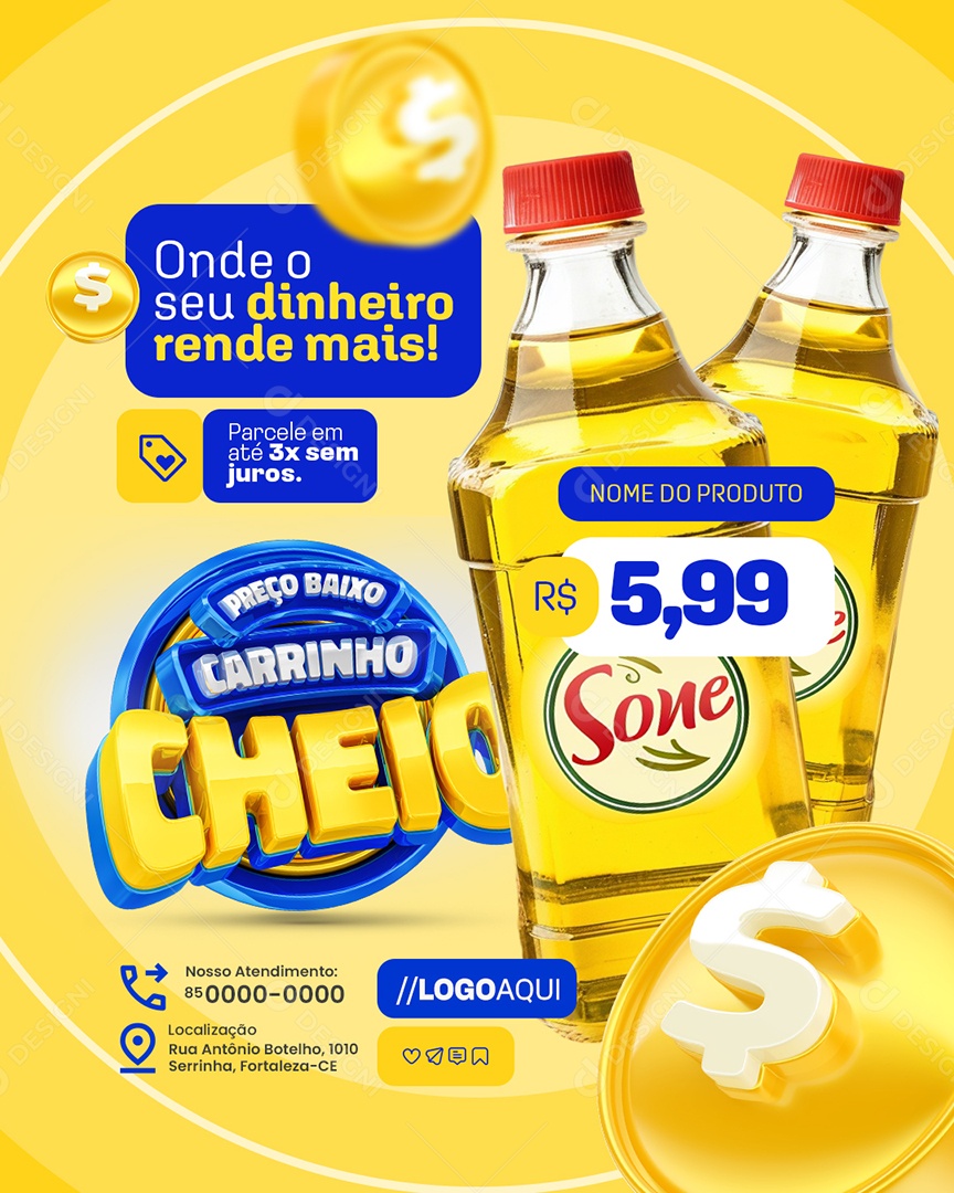 Preço Baixo Carrinho Cheio Supermercado Litro de Óleo Social Media PSD Editável