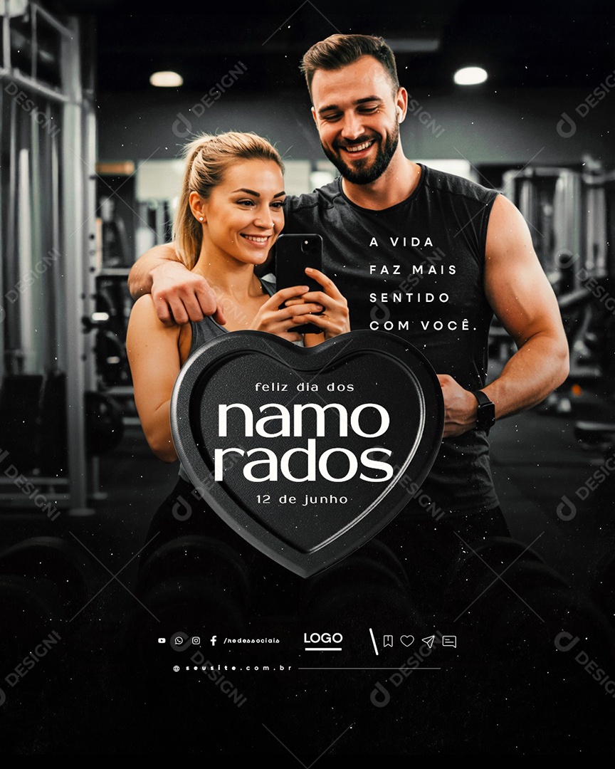 Feliz Dia dos Namorados 12 de Junho Academia Social Media PSD Editável