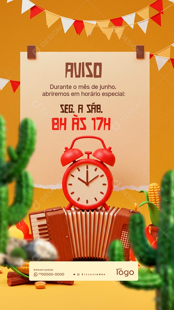 Story Aviso Horário Especial de São João Social Media PSD Editável