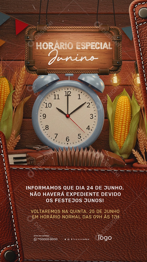 Story Aviso Horário Especial de São João Social Media PSD Editável