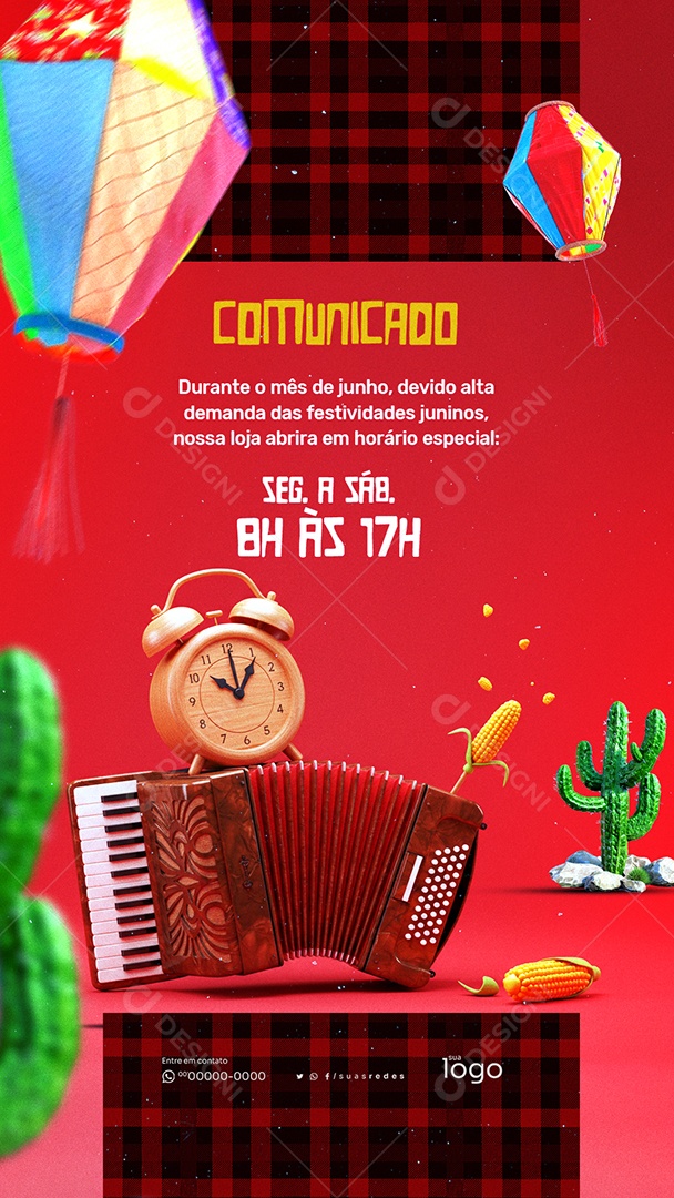 Story Comunicado Horário Especial de São João Social Media PSD Editável