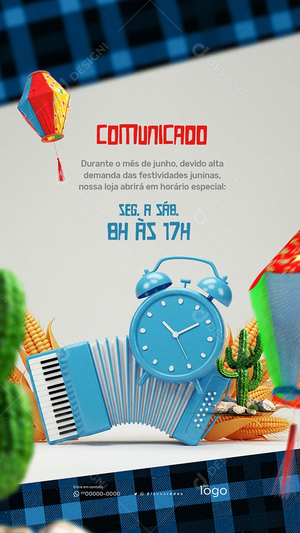 Story Comunicado Horário Especial de São João Social Media PSD Editável
