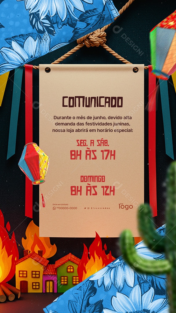 Story Comunicado Horário Especial de São João Social Media PSD Editável