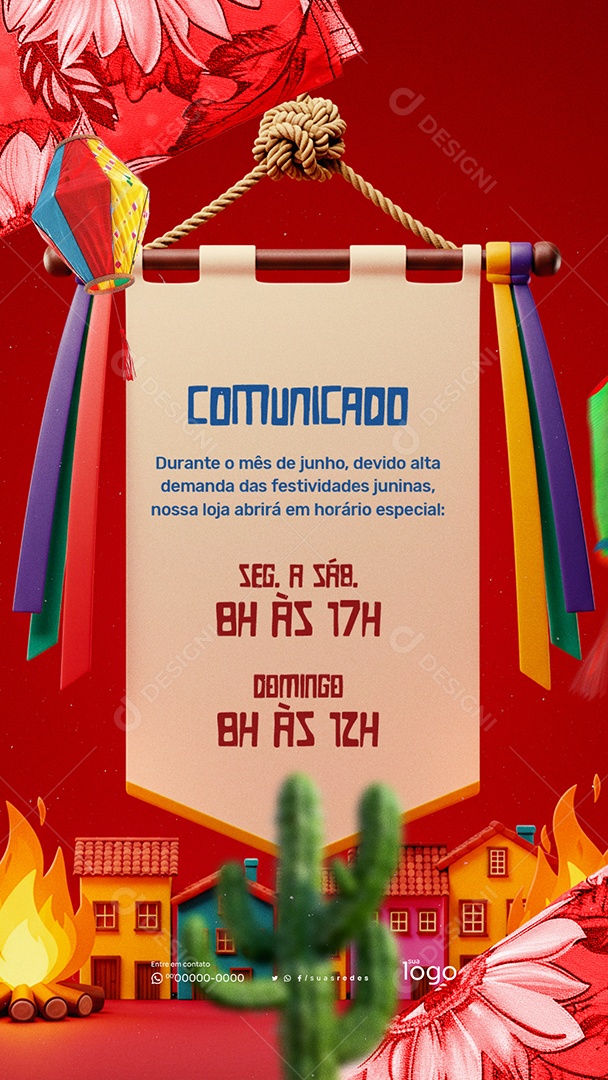 Story Comunicado Horário Especial de São João Social Media PSD Editável