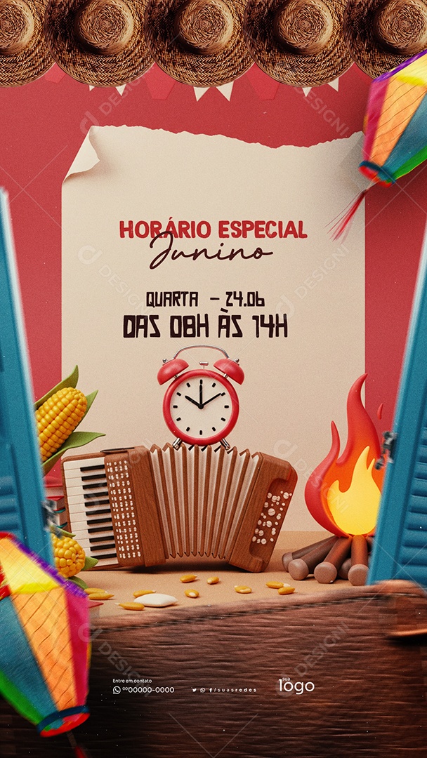 Story Aviso Horário Especial de São João Social Media PSD Editável