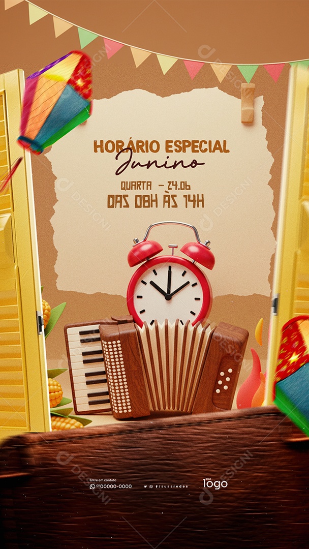 Story Aviso Horário Especial de São João Social Media PSD Editável