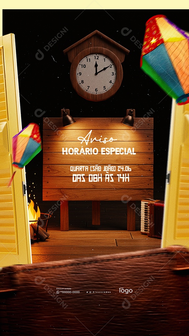 Story Aviso Horário Especial de São João Social Media PSD Editável