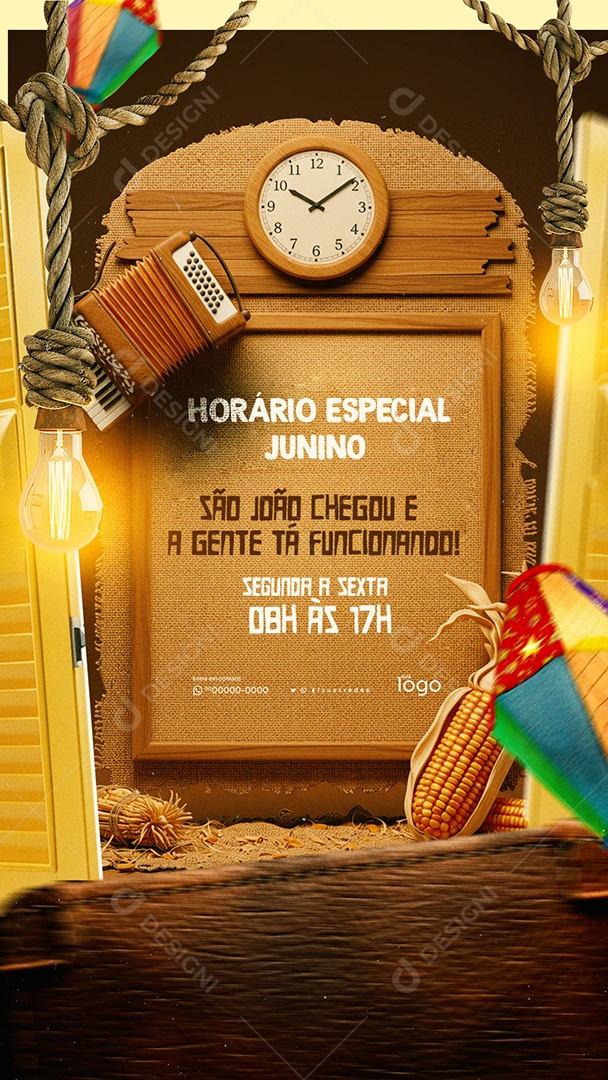 Story Aviso Horário Especial de São João Social Media PSD Editável