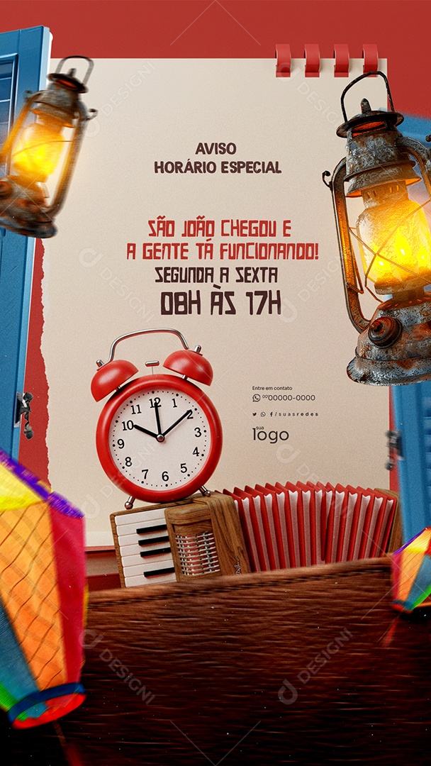 Story Aviso Horário Especial de São João Social Media PSD Editável