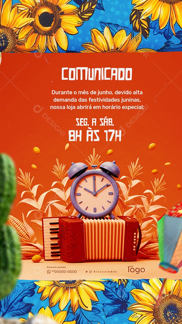 Story Comunicado Horário Especial de São João Social Media PSD Editável