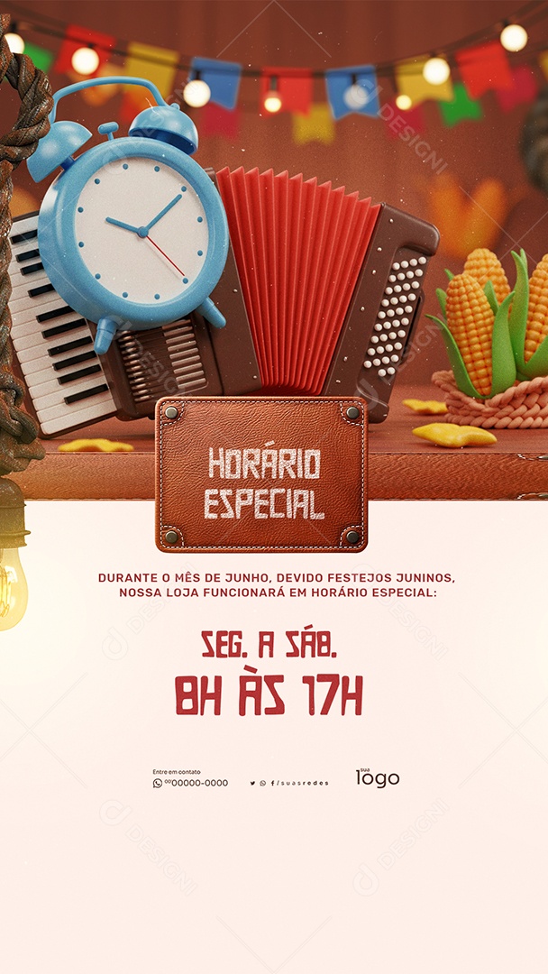 Story Aviso Horário Especial de São João Social Media PSD Editável