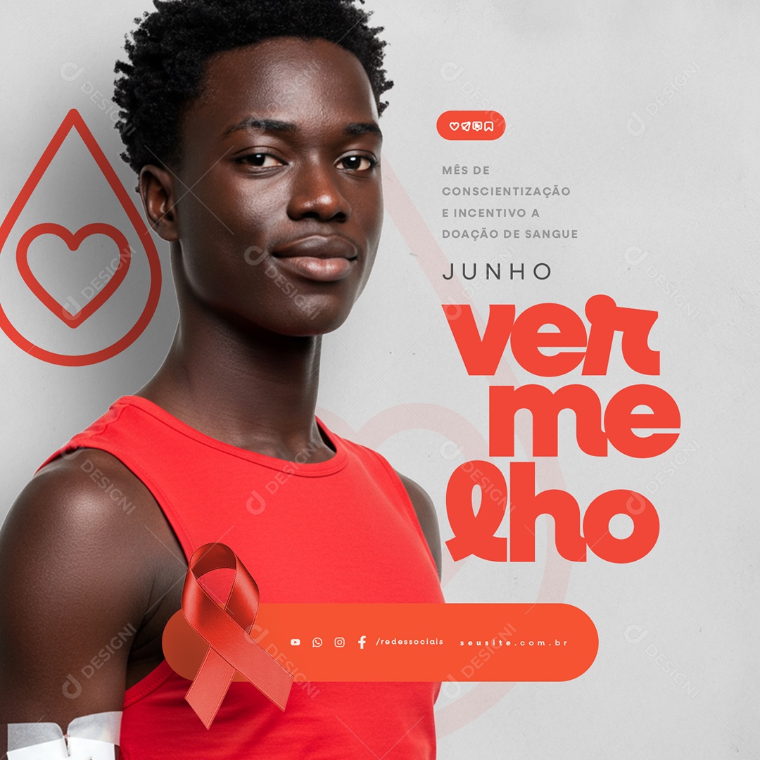 Junho Vermelho Mês de Conscientização e Incetivo a Doação de Sangue Social Media PSD Editável