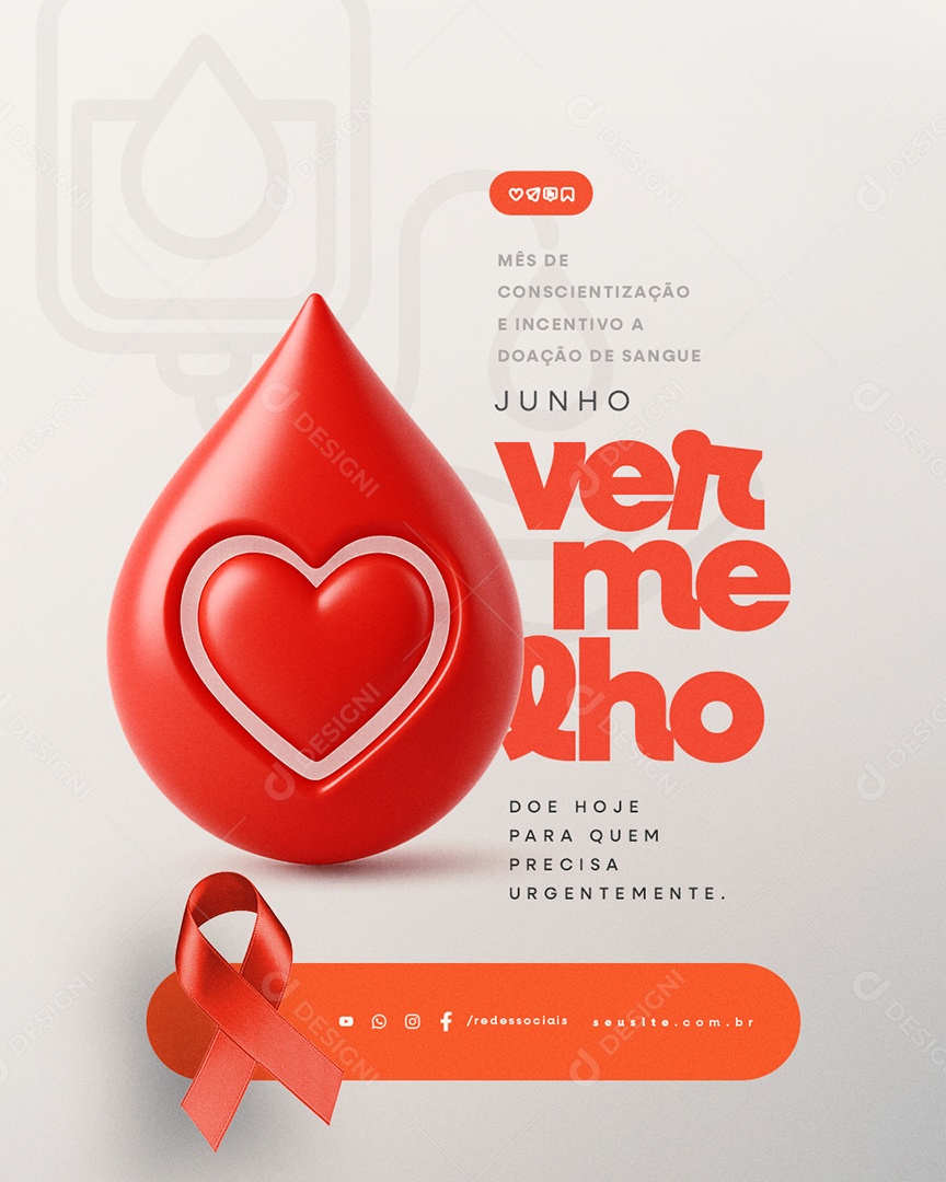 Junho Vermelho Mês de Conscientização e Incetivo a Doação de Sangue Social Media PSD Editável