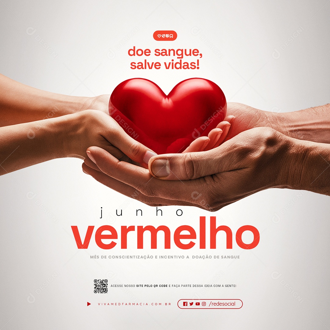 Junho Vermelho Mês de Conscientização e Incetivo a Doação de Sangue Social Media PSD Editável
