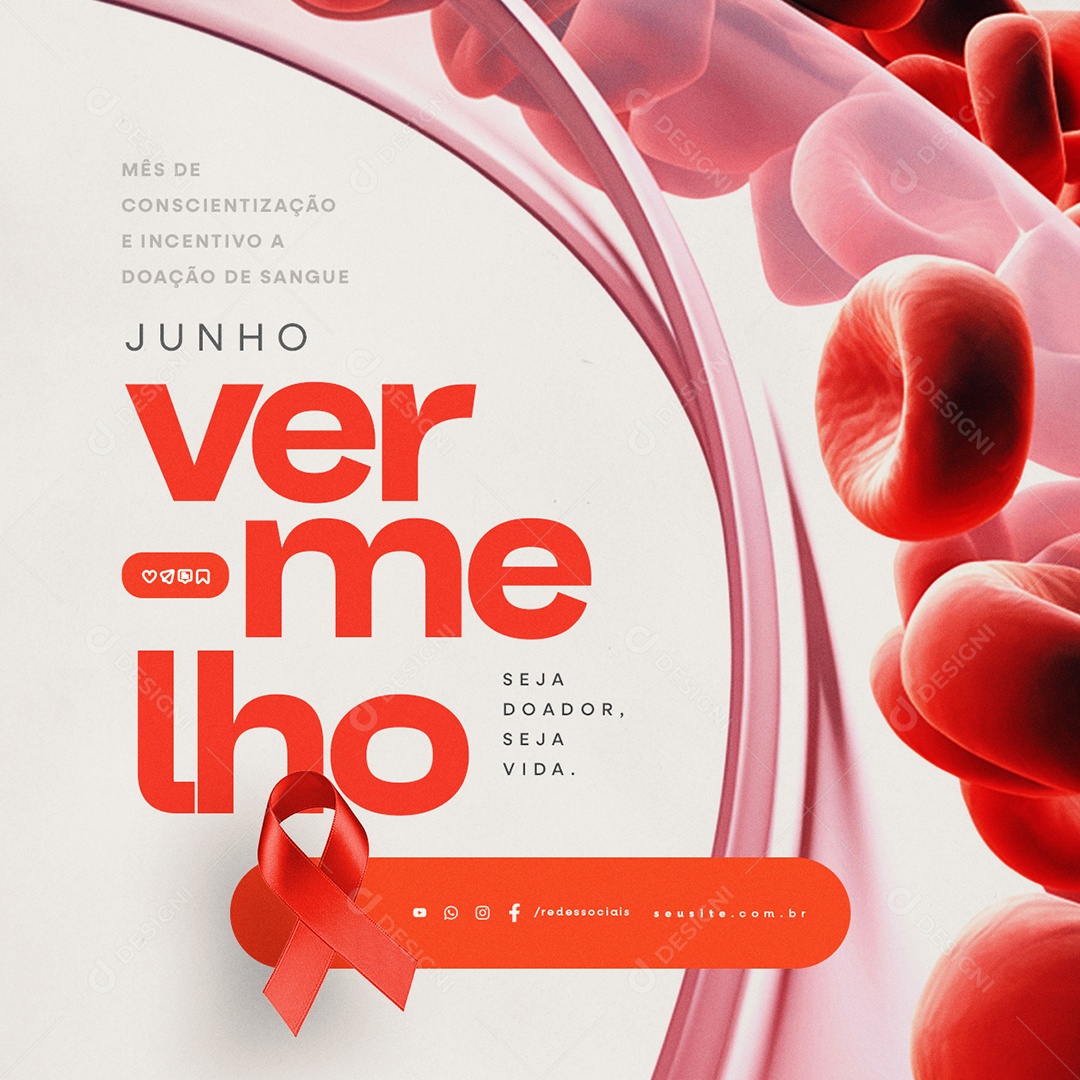 Junho Vermelho Mês de Conscientização e Incetivo a Doação de Sangue Social Media PSD Editável