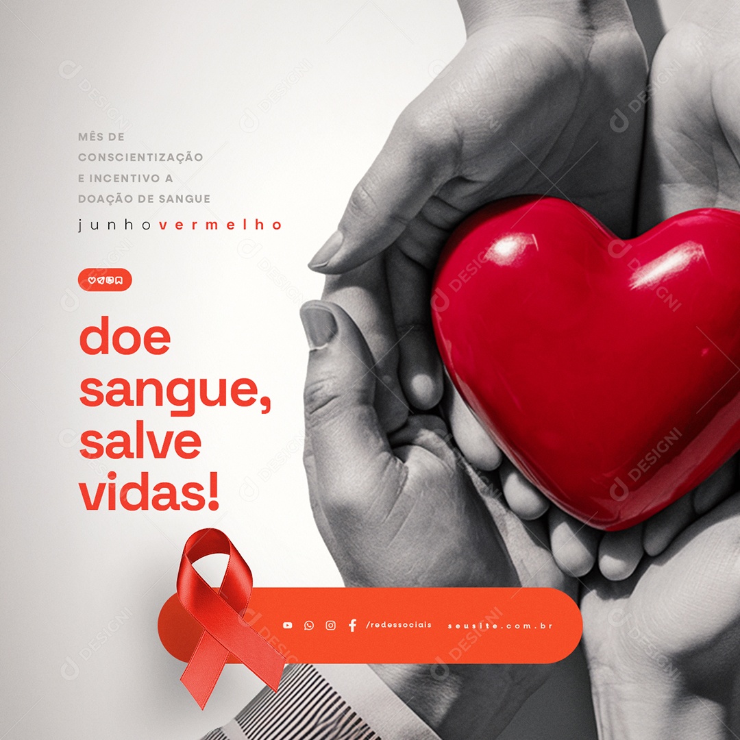 Junho Vermelho Mês de Conscientização e Incetivo a Doação de Sangue Social Media PSD Editável