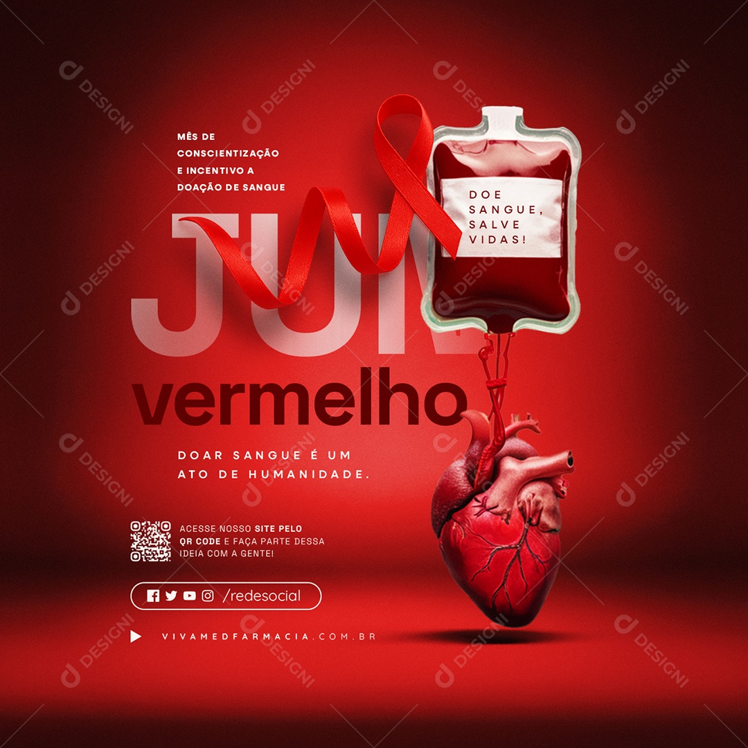 Junho Vermelho Mês de Conscientização e Incetivo a Doação de Sangue Social Media PSD Editável