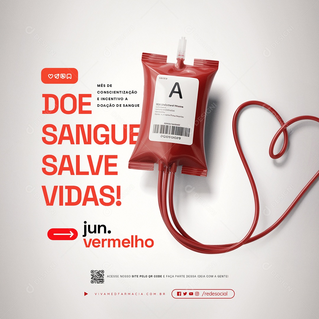 Junho Vermelho Mês de Conscientização e Incetivo a Doação de Sangue Social Media PSD Editável