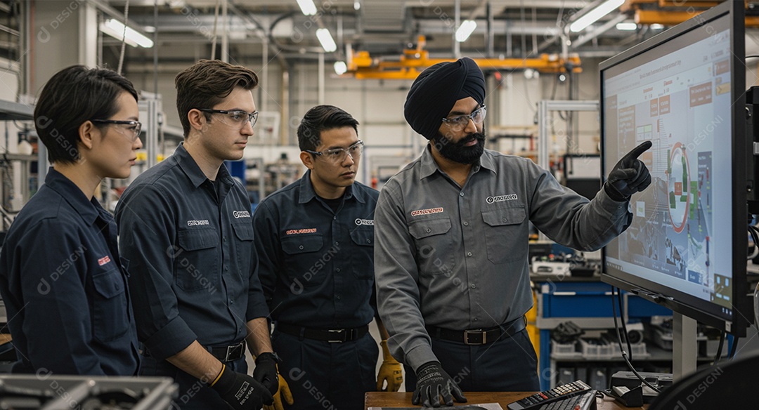 Equipe de engenharia diversificada em treinamento