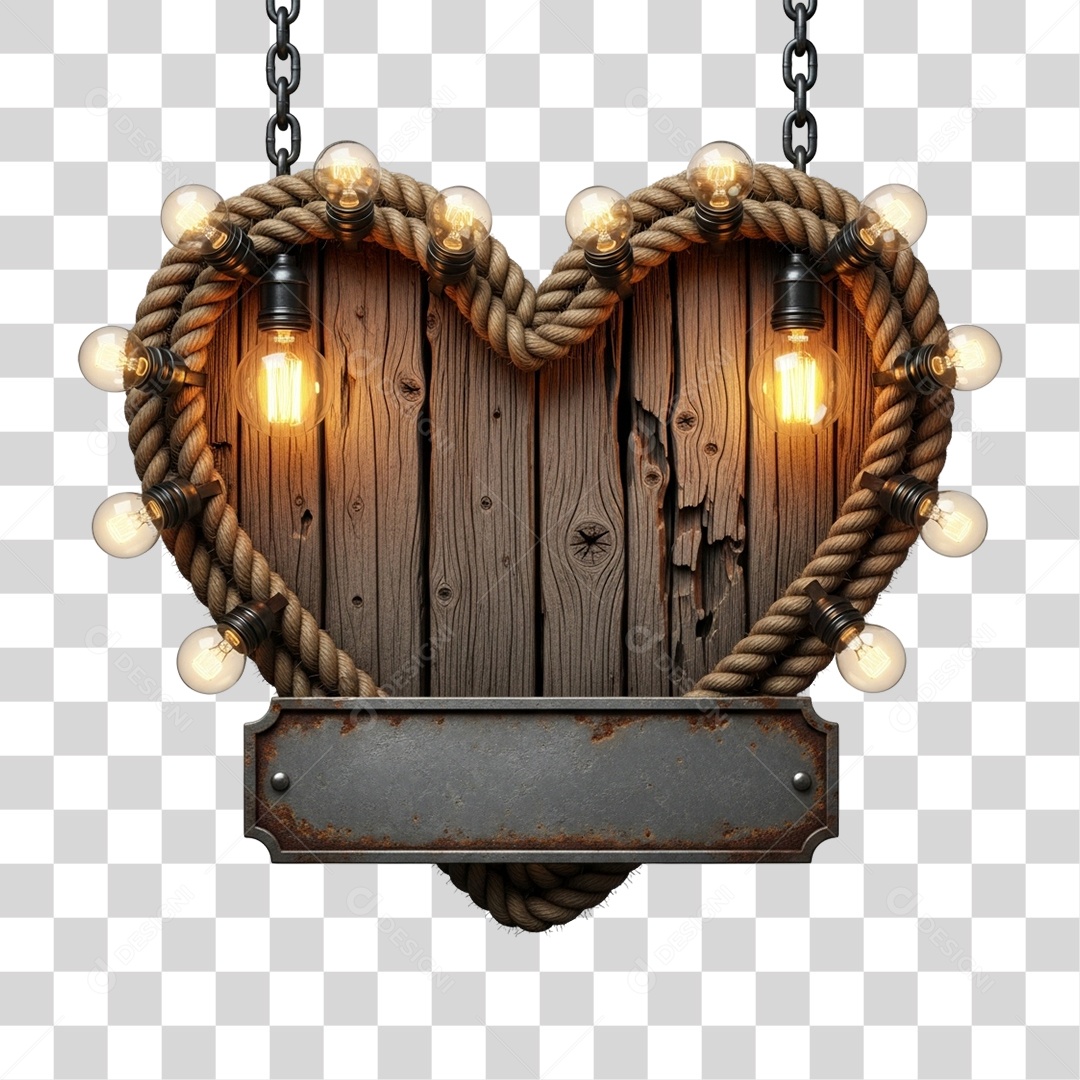 Elemento 3D Coração com Luzes Dia dos Namorados PNG Transparente