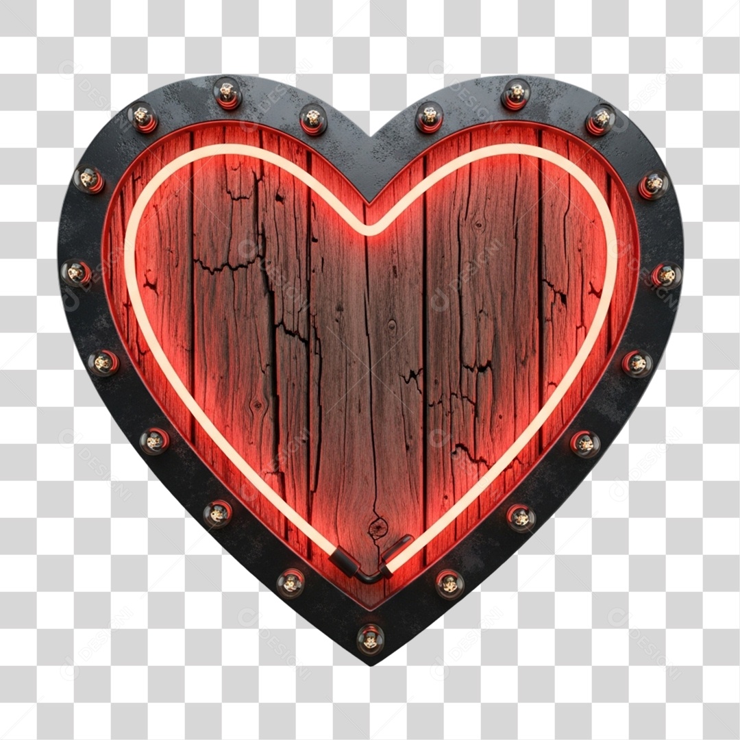Elemento 3D Coração com Luzes Dia dos Namorados PNG Transparente