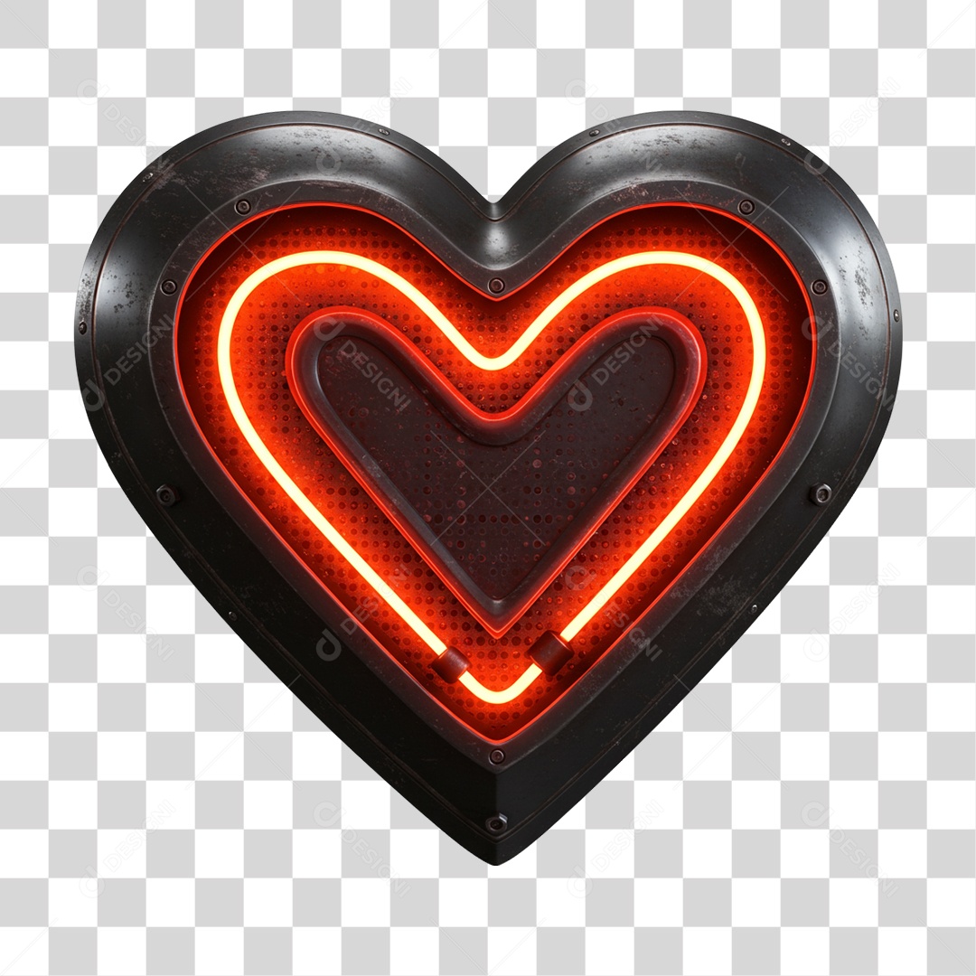 Elemento 3D Coração com Luzes Dia dos Namorados PNG Transparente