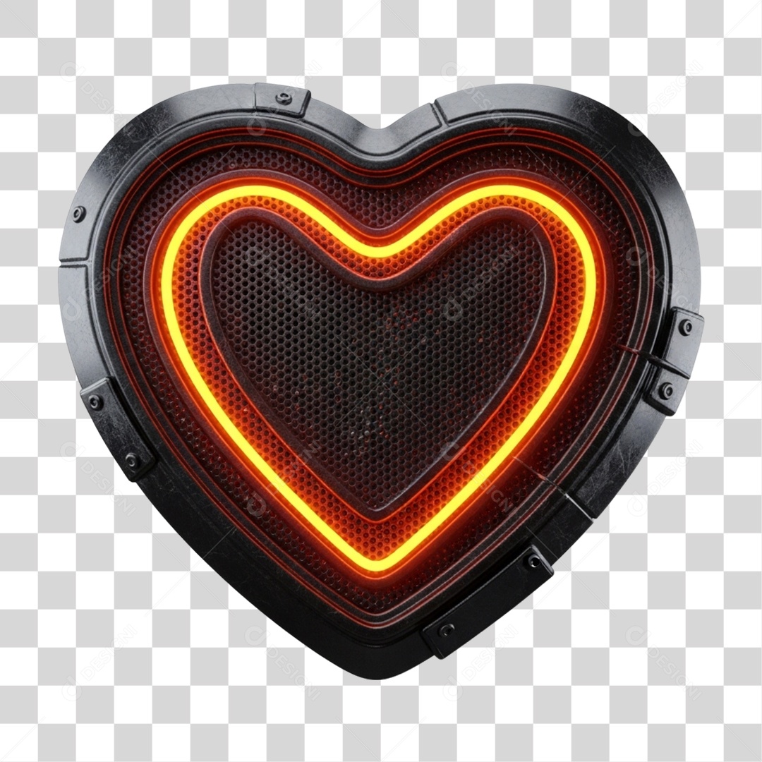 Elemento 3D Coração com Luzes Dia dos Namorados PNG Transparente
