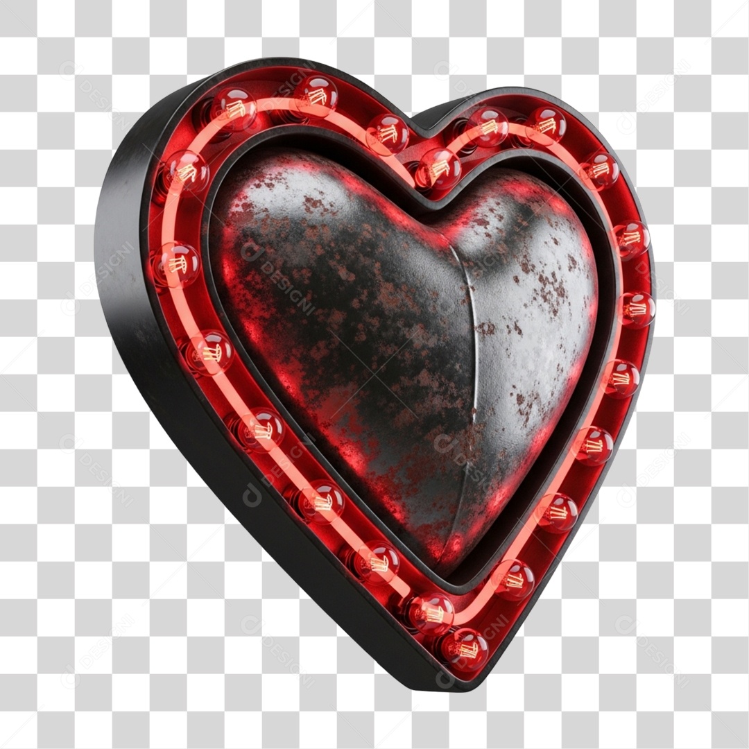Elemento 3D Coração com Luzes Dia dos Namorados PNG Transparente