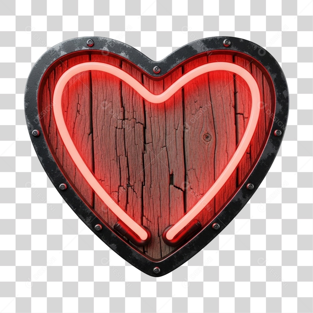 Elemento 3D Coração com Luzes Dia dos Namorados PNG Transparente