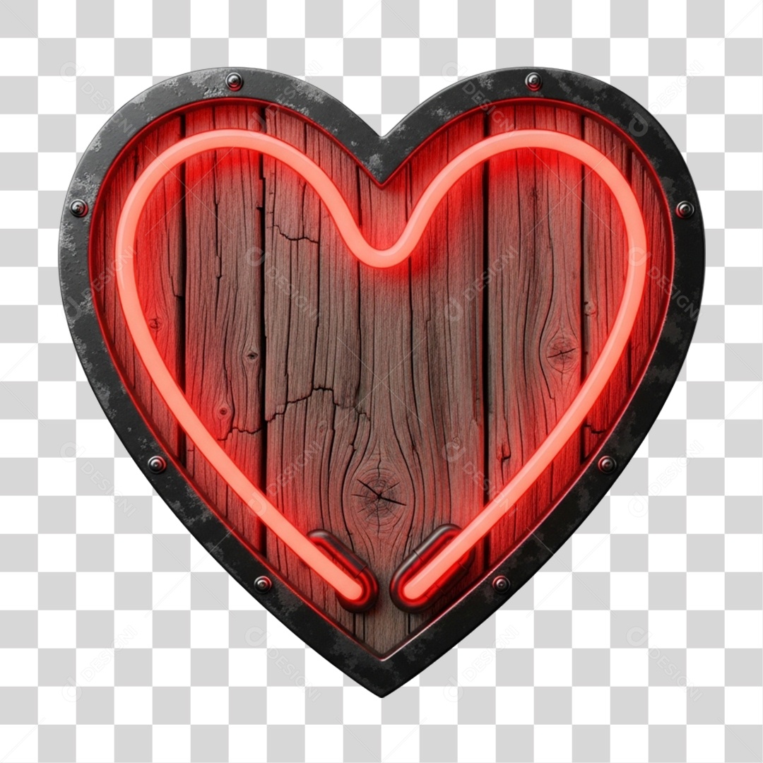 Elemento 3D Coração com Luzes Dia dos Namorados PNG Transparente