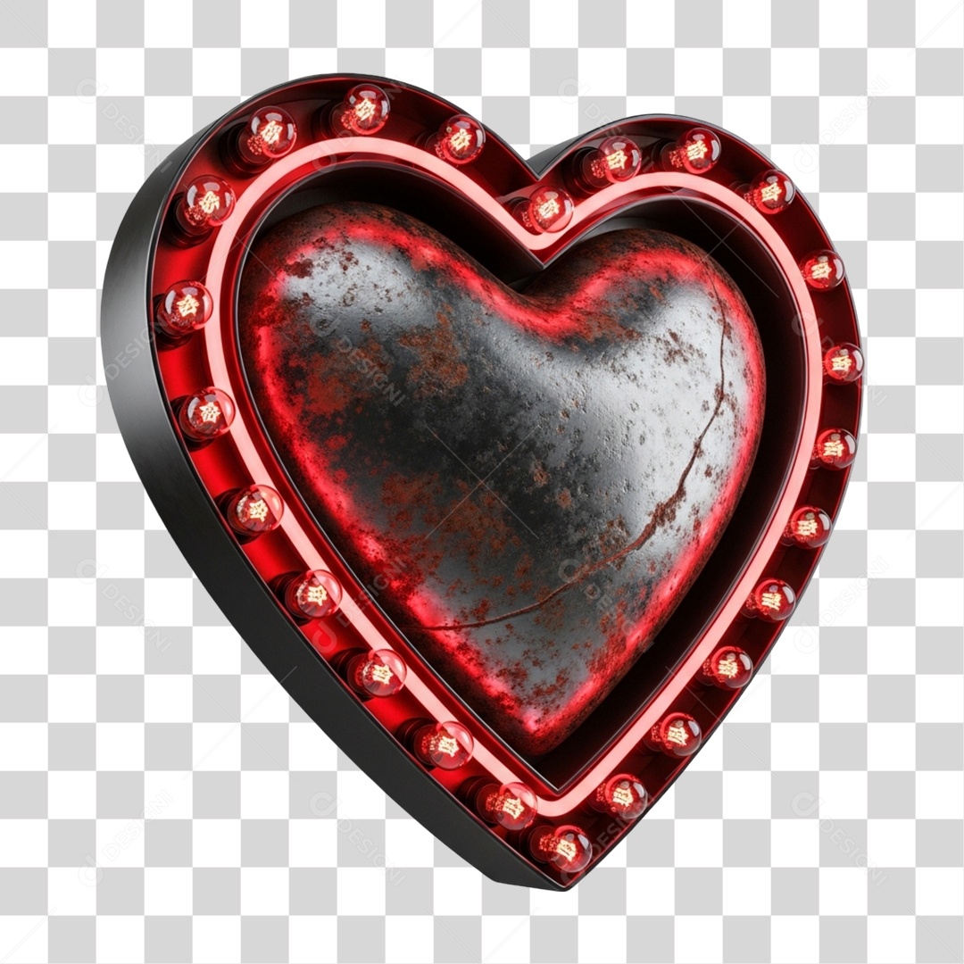 Elemento 3D Coração com Luzes Dia dos Namorados PNG Transparente