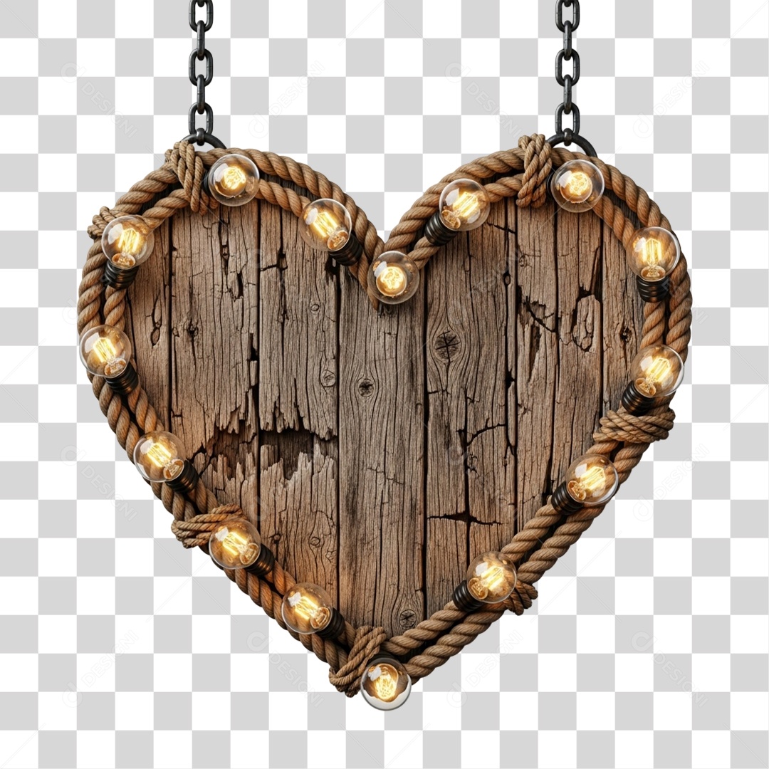 Elemento 3D Coração com Luzes Dia dos Namorados PNG Transparente