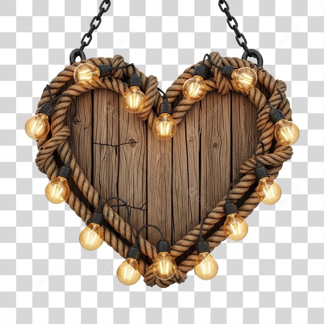 Elemento 3D Coração com Luzes Dia dos Namorados PNG Transparente