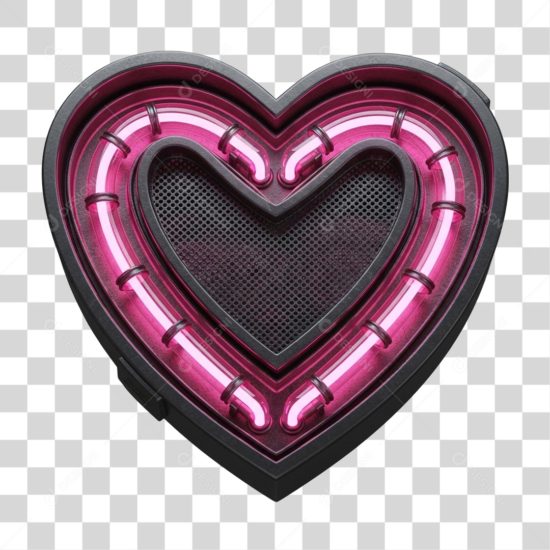 Elemento 3D Coração com Luzes Dia dos Namorados PNG Transparente