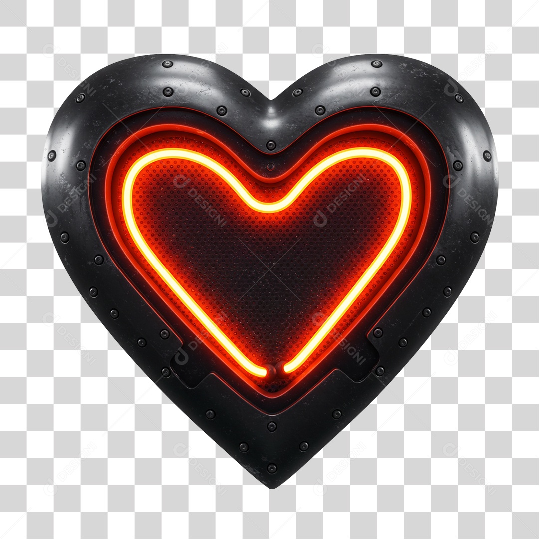 Elemento 3D Coração com Luzes Dia dos Namorados PNG Transparente