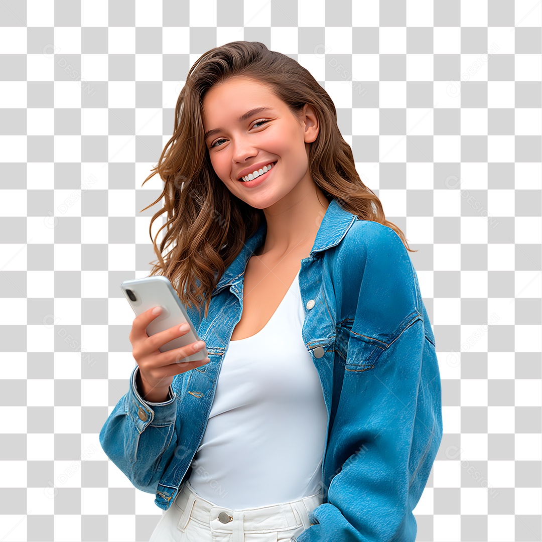 Mulher Segurando Celular PNG Transparente