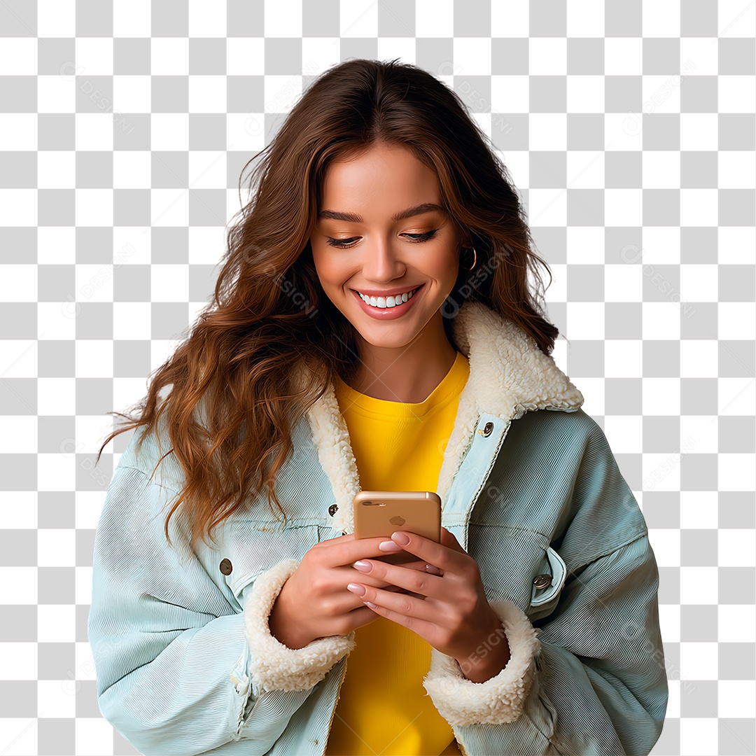 Mulher Segurando Celular PNG Transparente