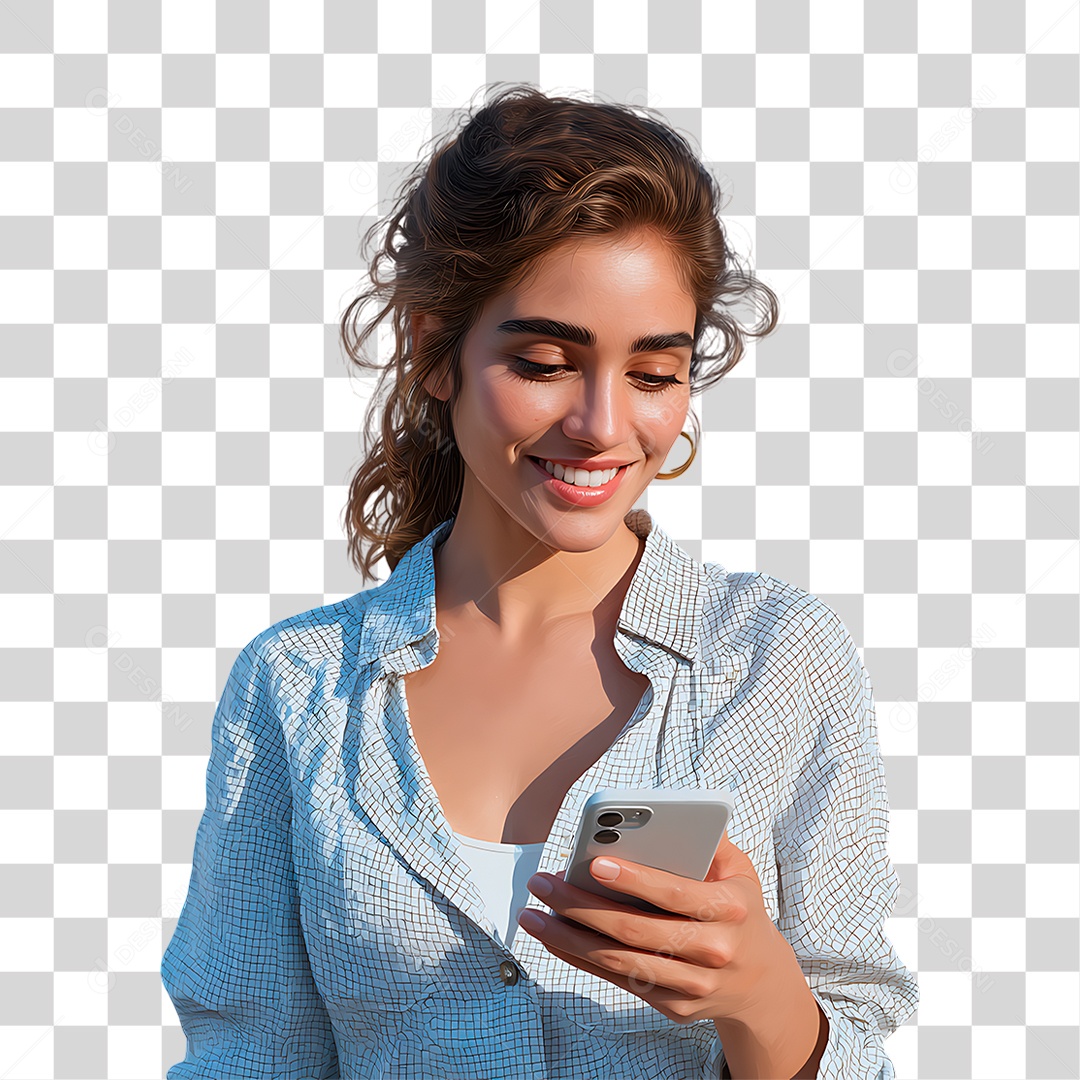 Mulher Segurando Celular PNG Transparente