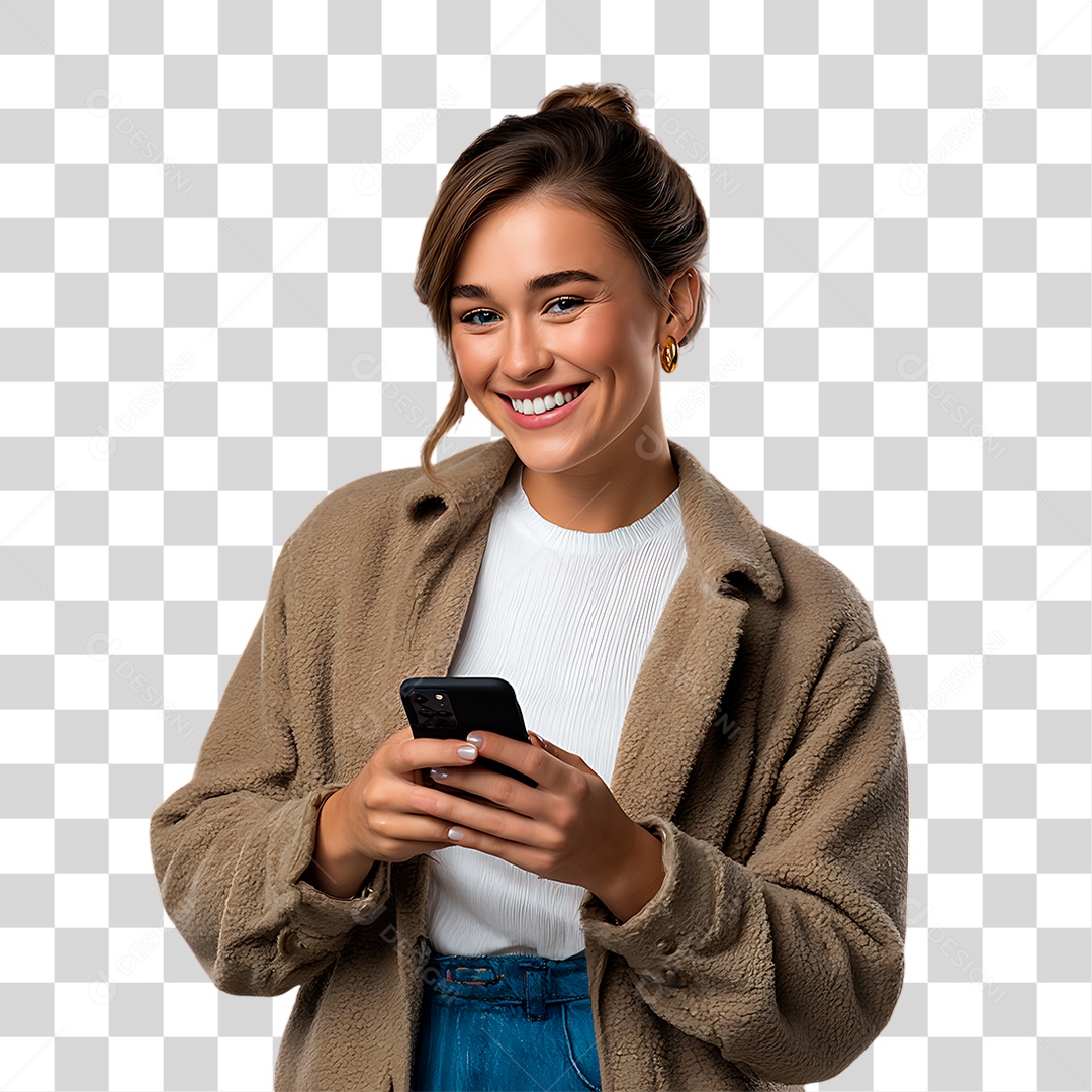 Mulher Segurando Celular PNG Transparente