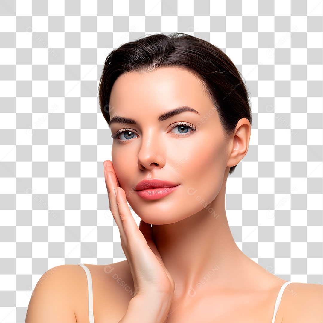 Mulher com Mão no Rosto PNG Transparente