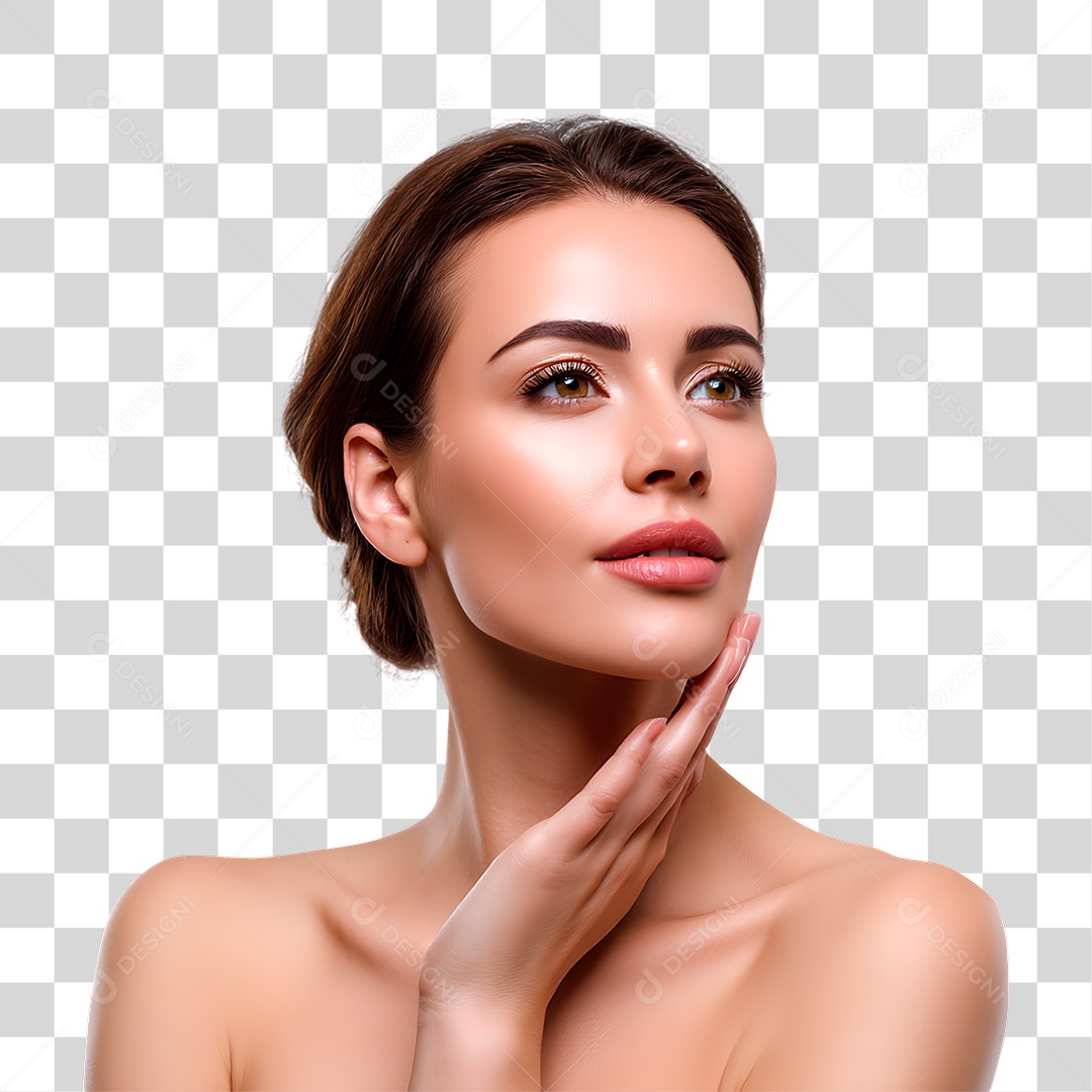 Mulher com Mão no Rosto PNG Transparente